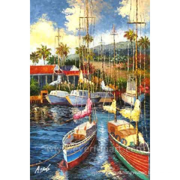 Handmade Sailboat Oil Painting on Canvas for Home Decoration (EWL-053)